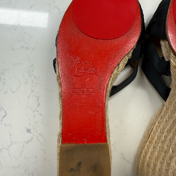 Christian Louboutin Black and Tan Wedge Sandals - Picture 12 of 13